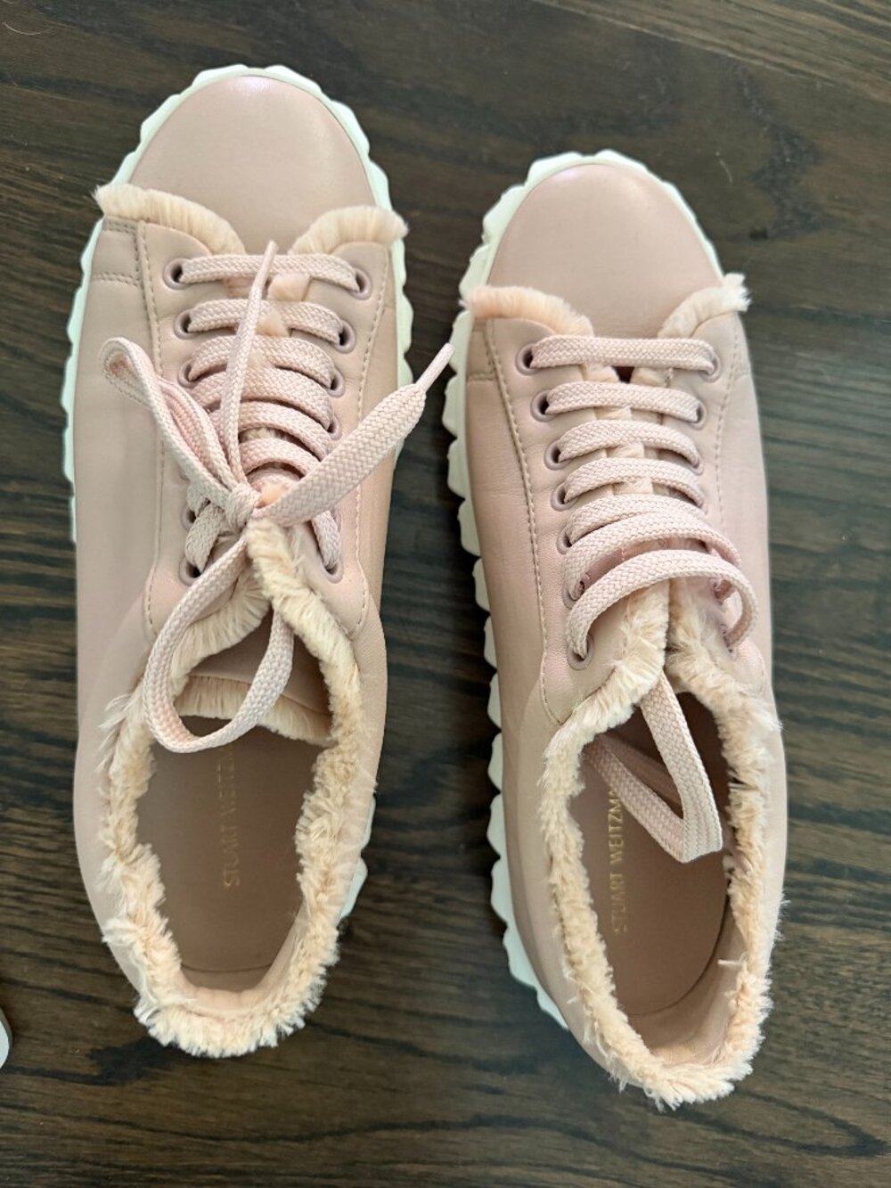 Stuart Weitzman Womens Size 9 Pink Faux Fur Trim Sneakers Chunky Sole